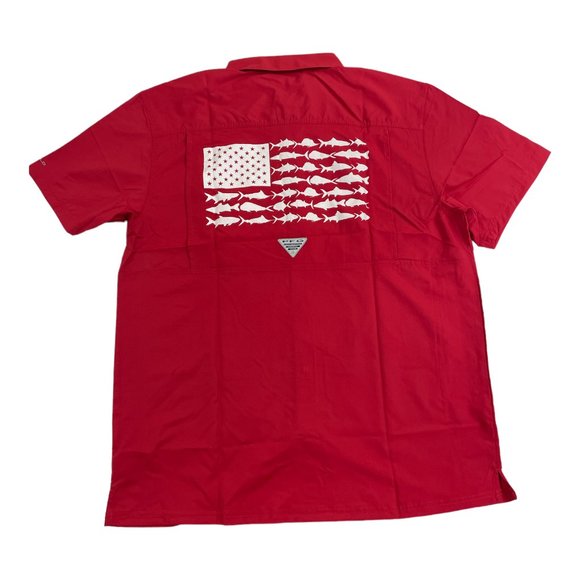 Columbia Ohio State PFG Slack Tide Button Camp Shirt Men's Red New - Picture 3 of 3